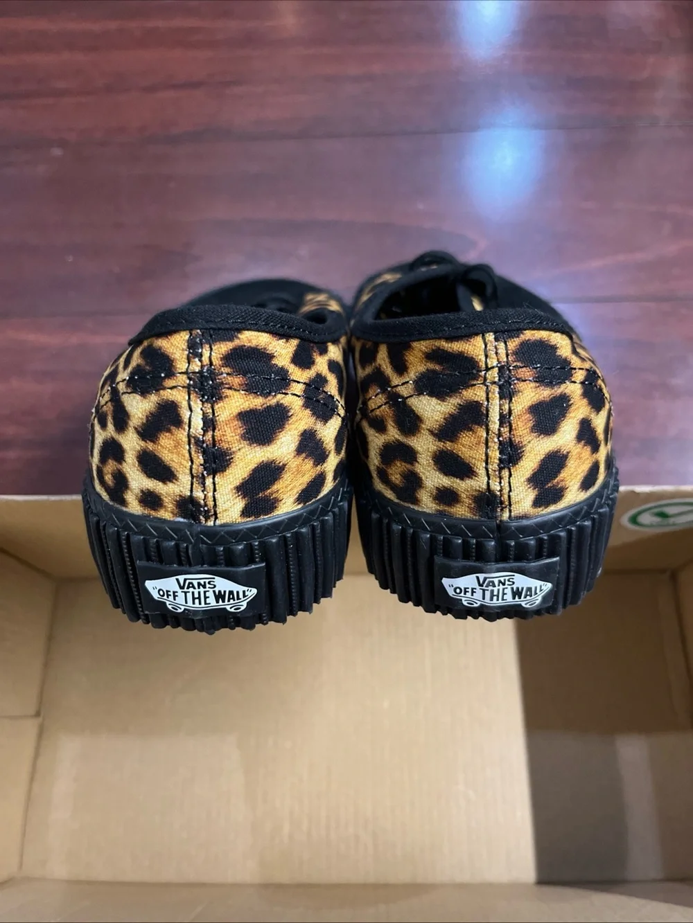 Womens 8 Vans Authentic Creeper Leopard Black Canvas Suede Shoes New HALF BOX